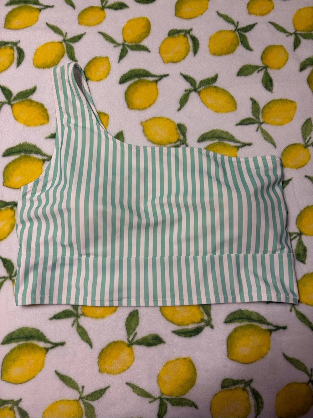 Old Navy One-Shoulder Mint and White Striped bathing suit Top
